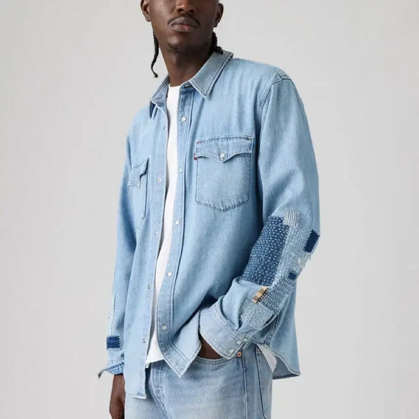 [BUNJANG] Levi's Sachiko Denim Patchwork Western Shirt / 리바이스 사치코 데님 패치워크 웨스턴 셔츠(L)