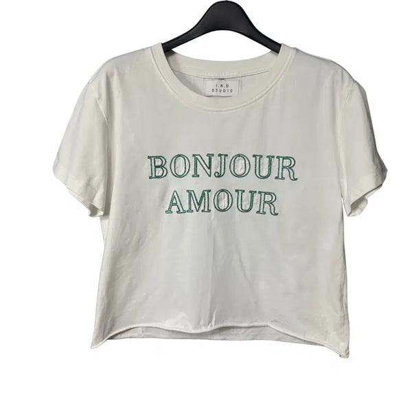 [BUNJANG] Free IND STUDIO Women's White Cropped Short Sleeve T-Shirt / free IND STUDIO 여성 화이트 크롭 반팔티