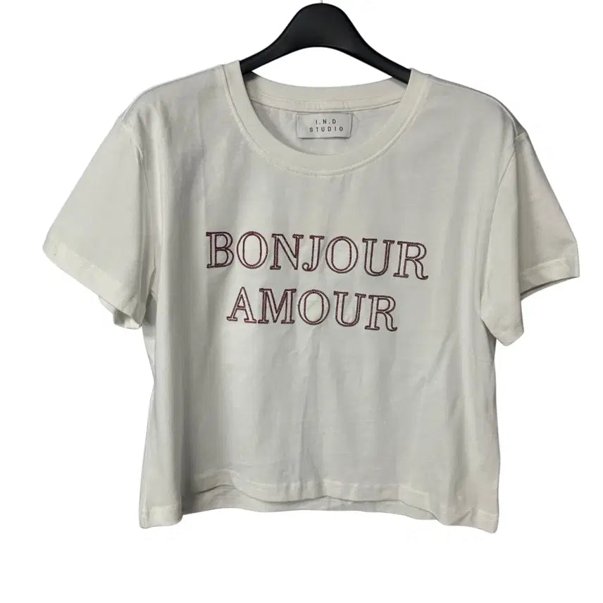 [BUNJANG] IND STUDIO Women's White Cropped Short-Sleeve T-Shirt / free IND STUDIO 여성 화이트 크롭 반팔티
