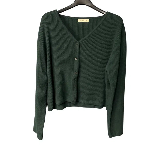 [BUNJANG] Slow Mood Women's Green Cropped Knit Cardigan / free 슬로우무드 여성 그린 크롭 니트 가디건