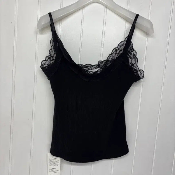 [BUNJANG] Black Lace Camisole Top (Size F) / 새상품  블랙 레이스 끈 나시 F ㅡ0721