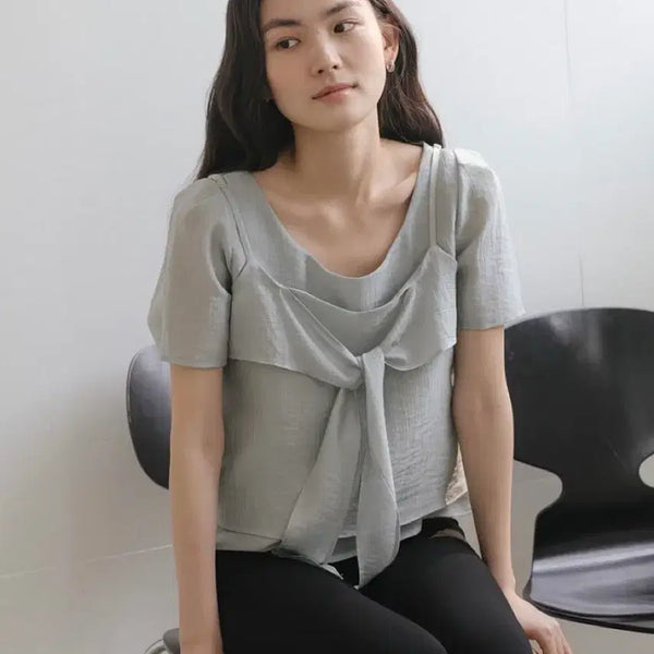 [BUNJANG] Tillidai Bustier Set Layered Blouse Mint / 틸아이다이 뷔스티에 세트 블라우스 민트 (Bustier SET layered blouse)