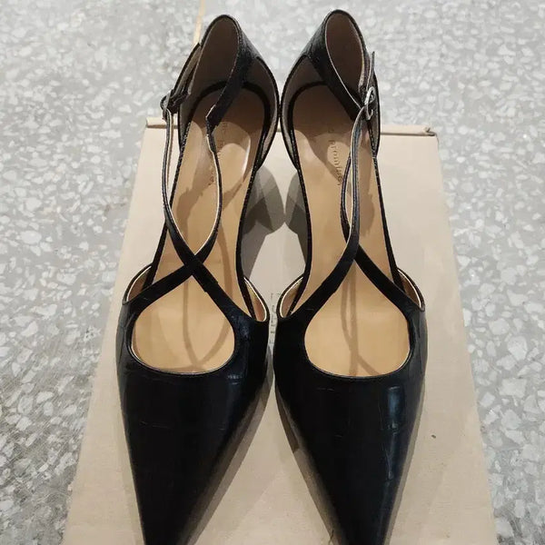 [BUNJANG] Handmade Black Crocodile Pattern Pumps 255mm / 수제화 블랙 크로커다일 펌프스 255mm