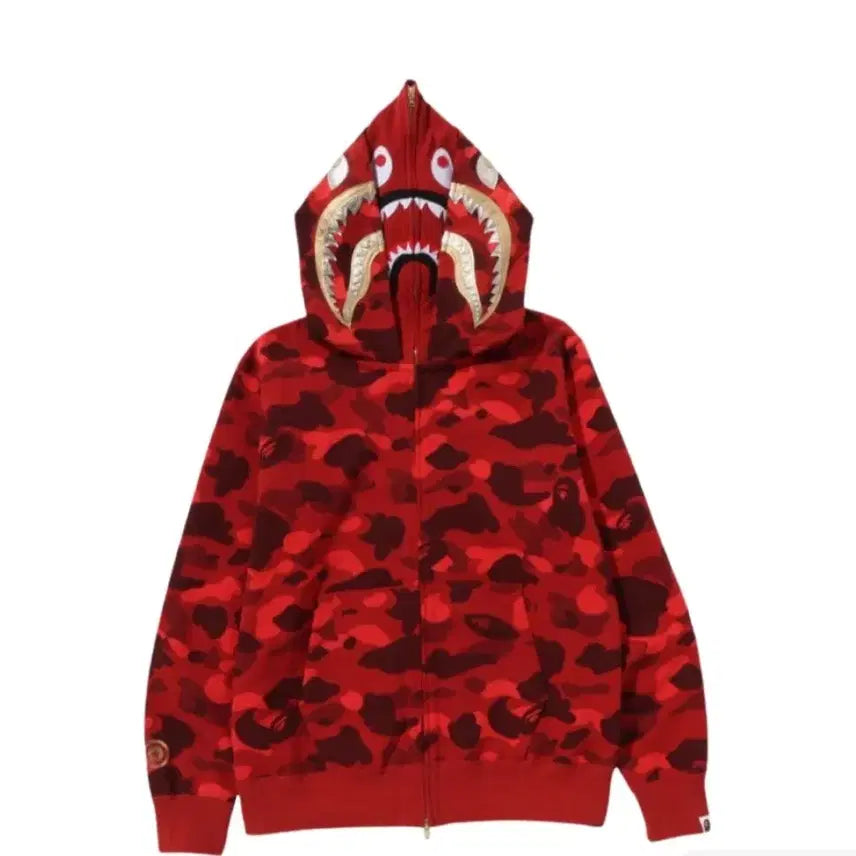 [BUNJANG] BAPE L Color Camo Double Shark Full Zip Hoodie Red / 베이프 L 컬러 카모 더블 샤크 풀 집 후드 레드