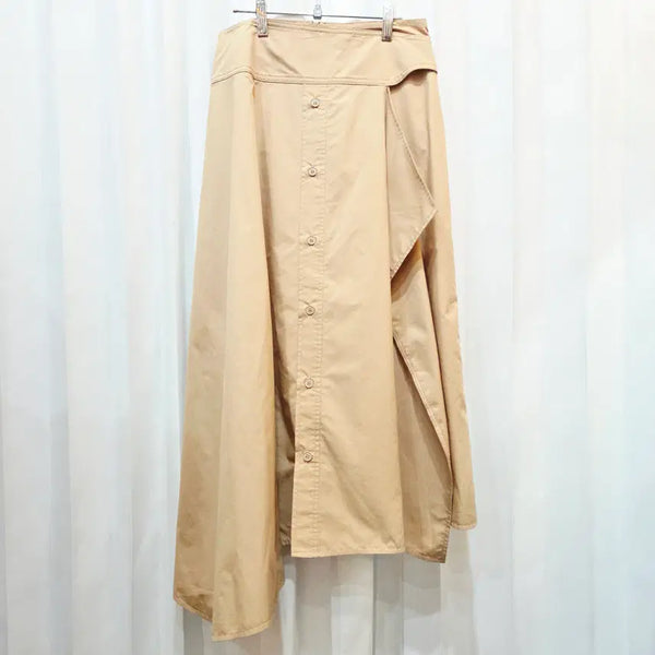 [BUNJANG] 25-inch Duel Beige Cotton Blend Asymmetrical Wrap Skirt / 25인치 듀엘 베이지 코튼 혼방 언발란스 랩 스커트 C593