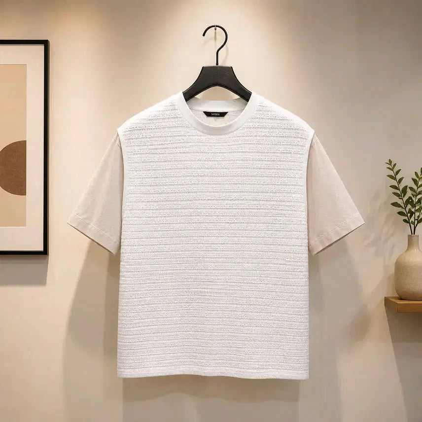 [BUNJANG] System 2023 Textured Color-Block Short-Sleeve T-Shirt (Size 105) / 한섬 시스템 2023  텍스처 배색 반팔 티셔츠 105사이즈