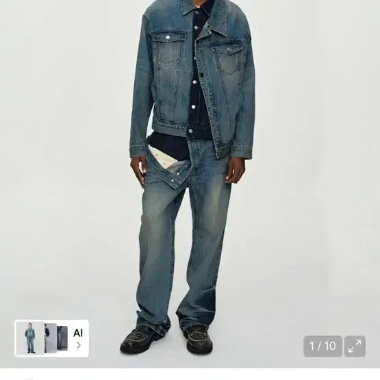 [BUNJANG] Andersson Bell Unisex Asymmetric Layered Wide-Leg Jeans (Blue) / 앤더슨벨 비대칭 레이어드 팬츠