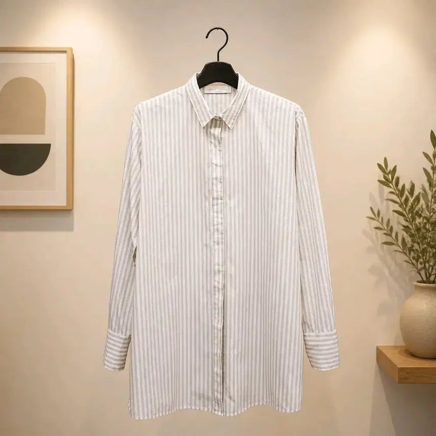 [BUNJANG] FABIANA FILIPPI Striped Cotton Blend Shirt - Size S / FABIANA FILIPPI 파비아나 필리피 스트라이프 셔츠 S사이즈