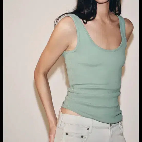 [BUNJANG] Zara Cotton Strap Tank Top Mint L / (새상품) 자라 코튼 스트랩 탱크탑 나시 민트 L