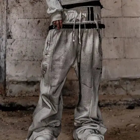 [BUNJANG] Roaringrad Dirty Double Waist Sweatpants Oatmeal / 로어링라드 더티 더블 웨이스트 스웻 팬츠 오트밀