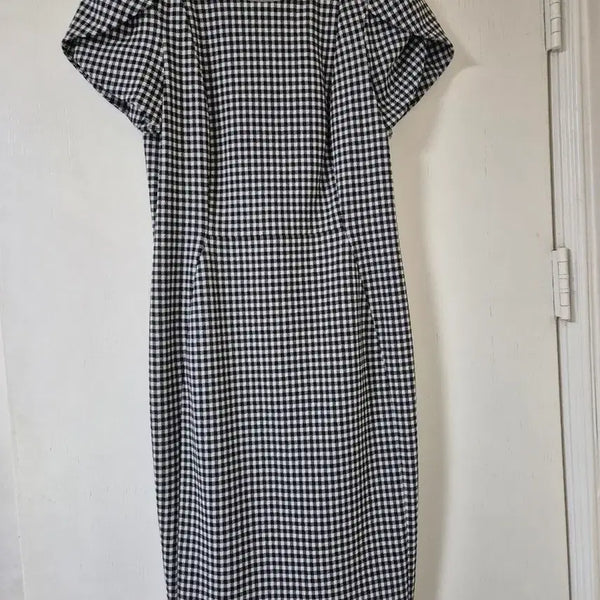 [BUNJANG] Calvin Klein Check Tulip Sleeve Midi Dress US8 / 캘빈클라인 체크무늬 튤립 소매 원피스 US8(66~66반)