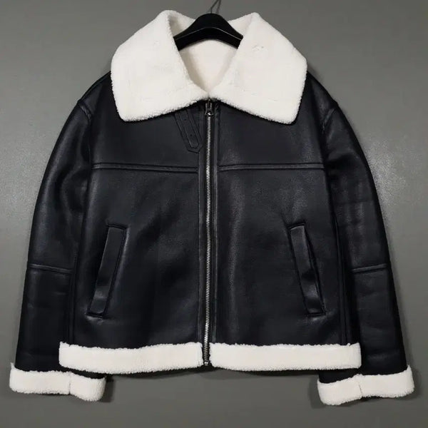 [BUNJANG] Plastic Island 21FW Black Faux Leather Shearling Jacket with Contrast Trim / 여성 M) 플라스틱아일랜드 신형 21FW 빅카라 띠배색 레자 무스탕 자켓 블랙