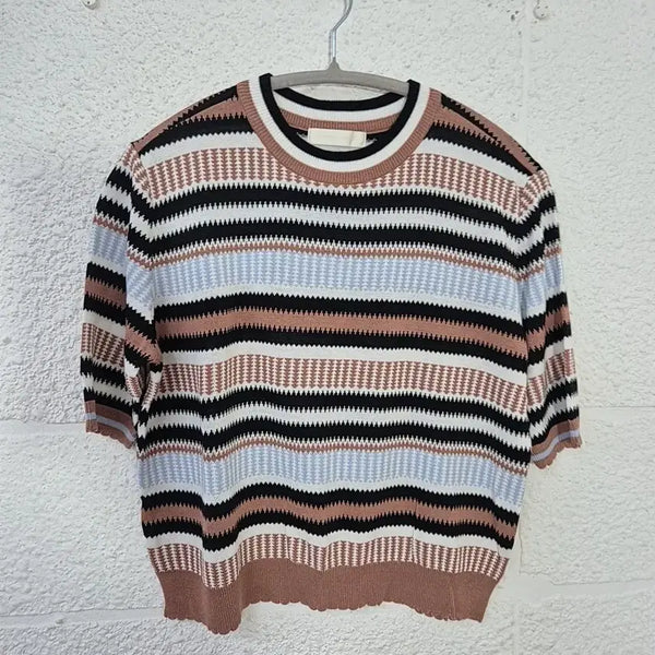 [BUNJANG] Orr Striped Knit Short Sleeve Top / 오르 orr 스트라이프 니트 반팔