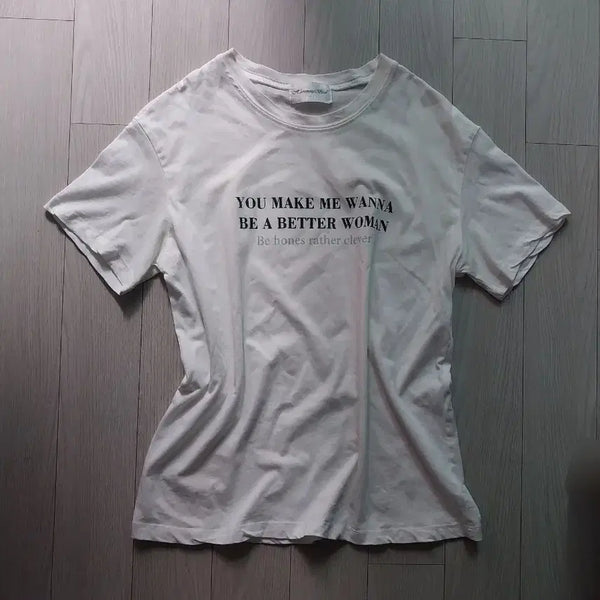 [BUNJANG] White Lettering Short Sleeve T-Shirt (Size F) / 화이트 레터링 반팔티 (F)