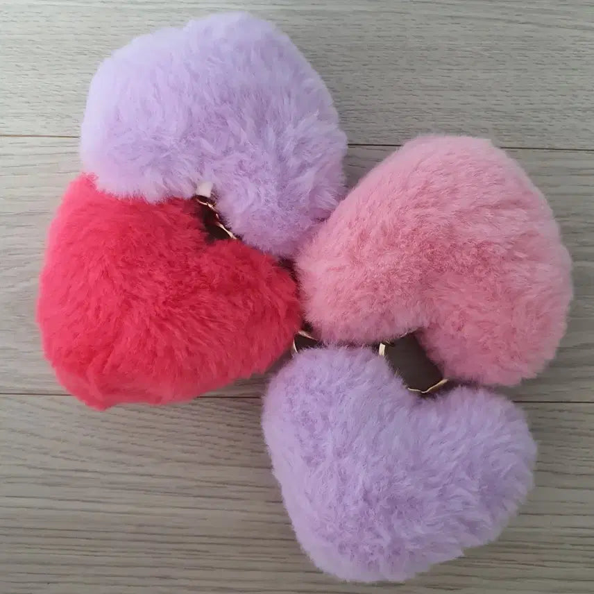 [BUNJANG] Heart Faux Fur Keychain Set (4 Types) / 하트 퍼 키링 4종 세트