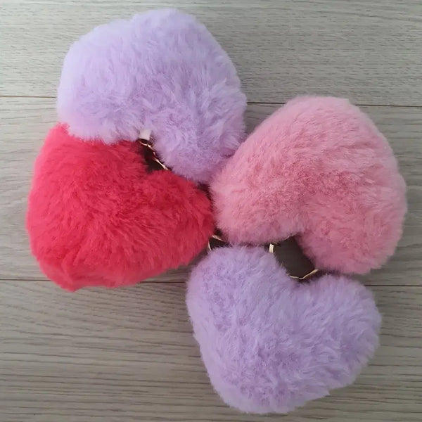 [BUNJANG] Heart Faux Fur Keychain Set (4 Types) / 하트 퍼 키링 4종 세트