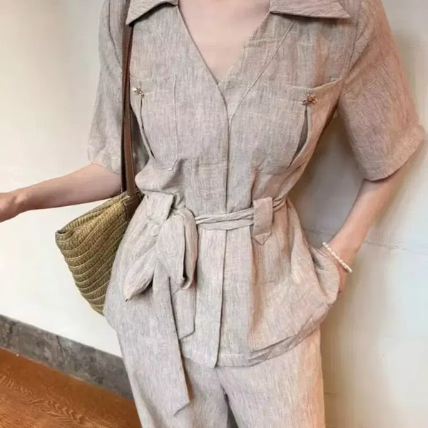 [BUNJANG] Shein Linen-Blend Polyester Pants Set - New, Size M / 쉬인 바지세트 새상품 M 무료배송