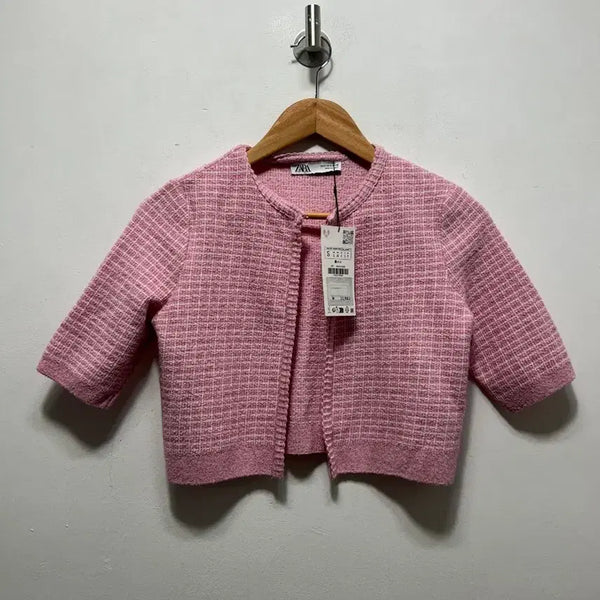 [BUNJANG] Zara Pink Check Cardigan S / 자라 핑크 체크 가디건 S 새상품