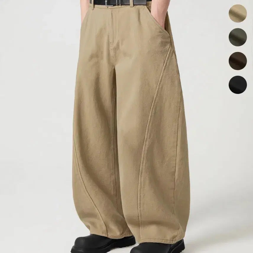 [BUNJANG] Trillion Curved Wide Panel Cotton Pants Beige / 트릴리온 커브드 와이드 절개 코튼 팬츠