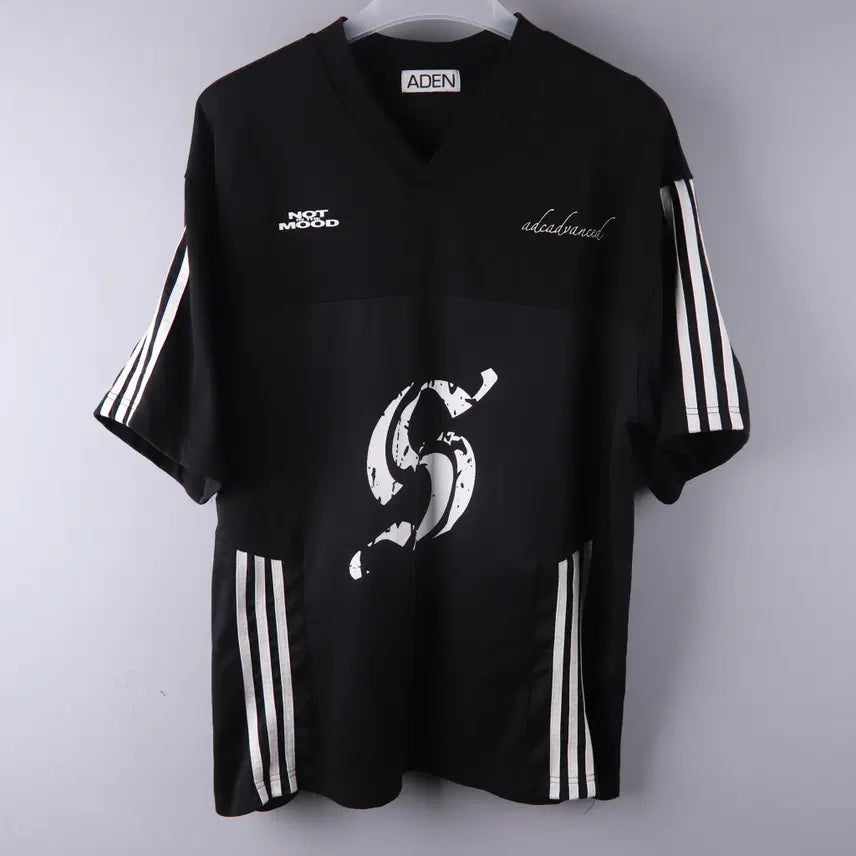 [BUNJANG] ADEN Wide Football Cotton Jersey Short Sleeve Black (F) / ADEN 와이드 풋볼 코튼 저지 반팔 블랙 (F)