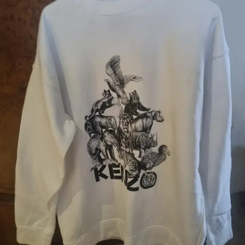 [BUNJANG] Kenzo White Animal Print Sweatshirt / 겐조화이트맨투맨. L