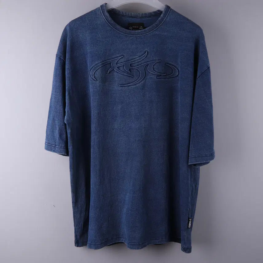 [BUNJANG] AZO BY AZO PBA Tribal Azo Embossed Denim T-Shirt Navy (L) / 아조바이아조 PBA 트라이벌 아조 엠보 데님 티셔츠 네이비 (L)
