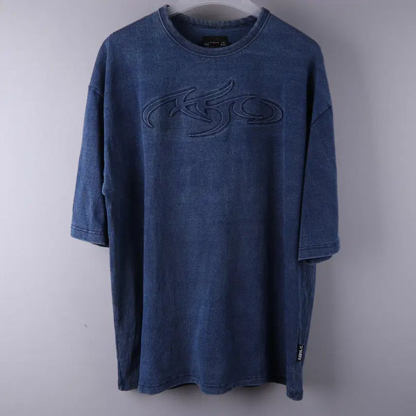 [BUNJANG] AZO BY AZO PBA Tribal Azo Embossed Denim T-Shirt Navy (L) / 아조바이아조 PBA 트라이벌 아조 엠보 데님 티셔츠 네이비 (L)