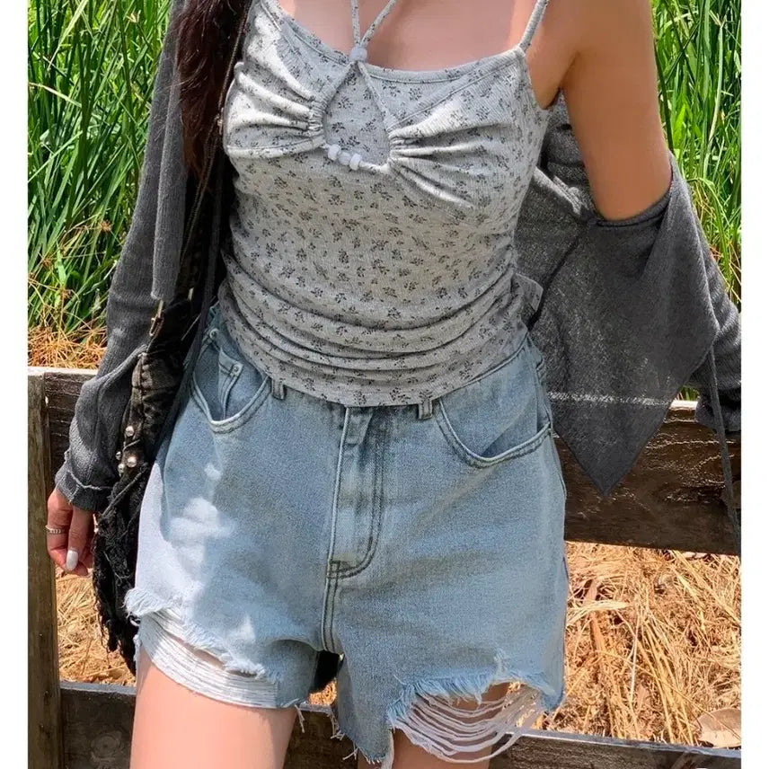 [BUNJANG] Avely Denim Shorts Light Blue / 에이블리 데님 숏팬츠 뒷밴딩 라이트 블루 S~L사이즈