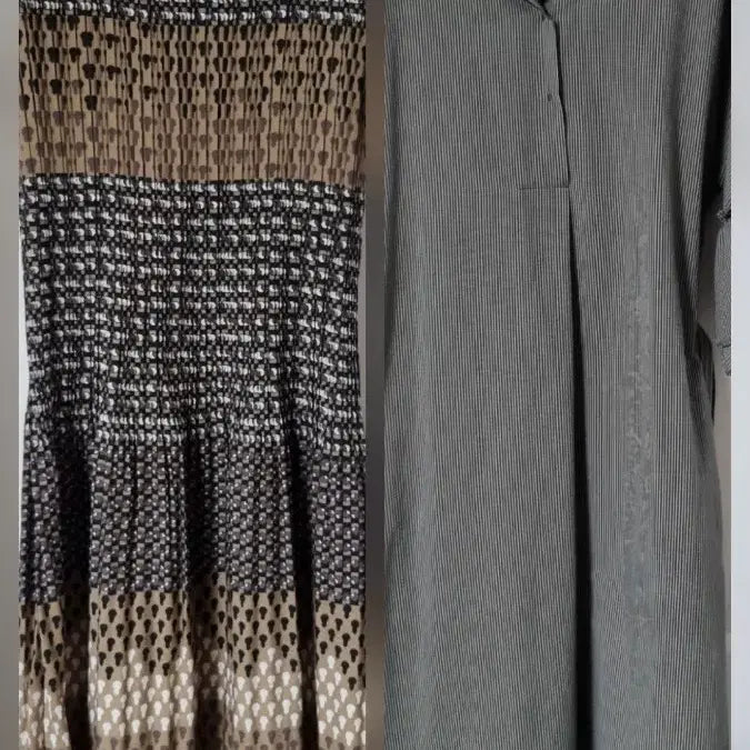 [BUNJANG] Pleated Dress with Pattern and Frill Sleeve Dress / 원피스