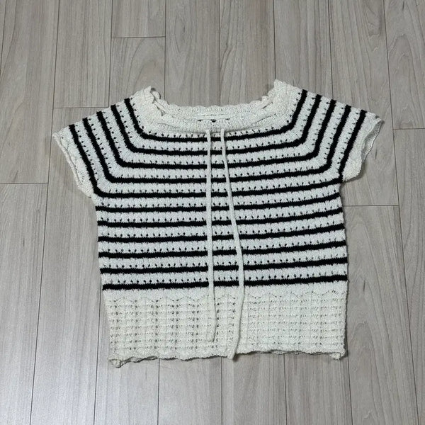 [BUNJANG] Women's Striped Short Sleeve Knit Top / 여성 스트라이프 반팔 니트