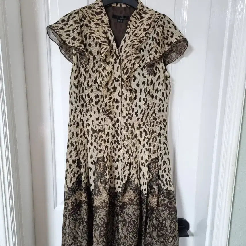 [BUNJANG] Chers Note Leopard Print Chiffon Dress with Frill and Lace Details / 캐리스노트쉬폰원피스
