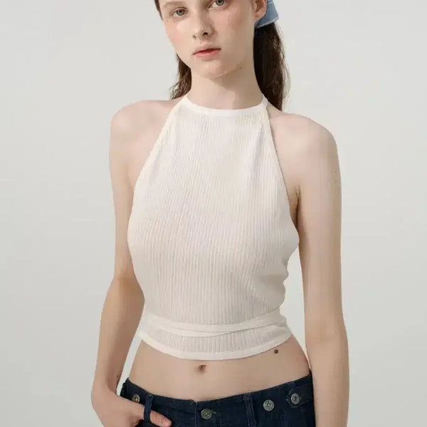 [BUNJANG] The Barnet Glint Halter-Neck Knit Top - Ivory / 더바넷 Glint Halter-Neck Knit Top Ivory