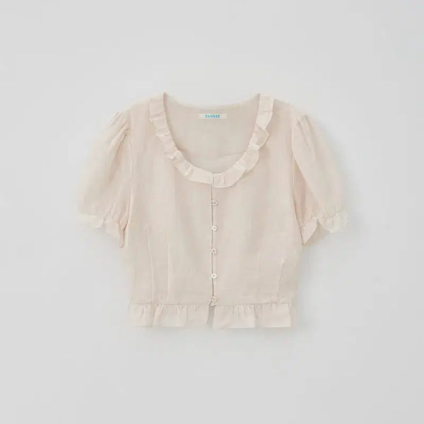 [BUNJANG] Thanat Linen Ruffle Cloud Blouse - Pink / 택o새상품) 타낫 린넨 러플 클라우드 블라우스