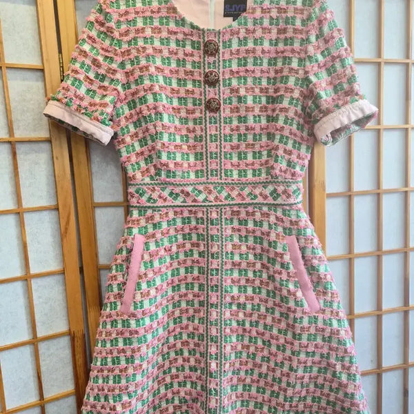 [BUNJANG] S.JY.P. Tweed Dress Pink XS / S.JY.P. 트위드 원피스 핑크 xs