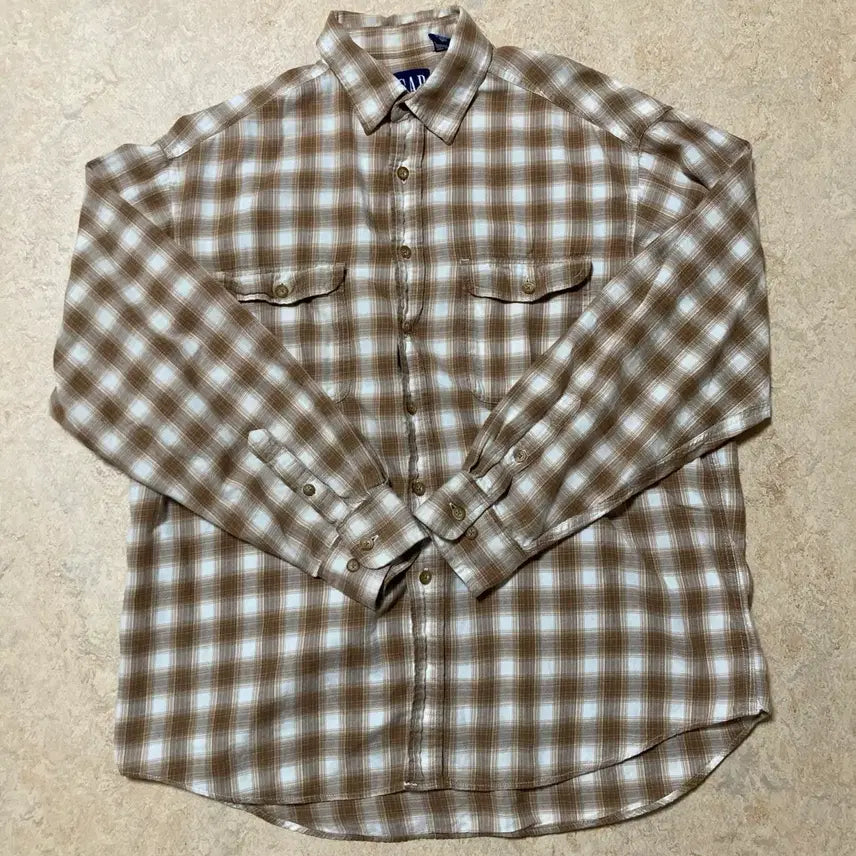 [BUNJANG] GAP Shadow Ombre Shirt Brown L / OLD GAP 갭 쉐도우 옴브레 셔츠 브라운 L