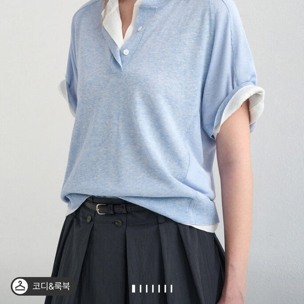 [BUNJANG] SYSTEM Half Sleeve Henley T-Shirt (Light Blue) / [시스템]하프 슬리브 헨리넥 티셔츠(라이트 블루)