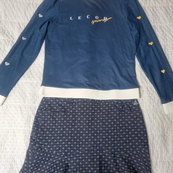 [BUNJANG] Le Coq Sportif Mesh Long Sleeve Top & Green Joy Star Pattern Skirt Set / 르꼬끄 망사티와그린조이스커트