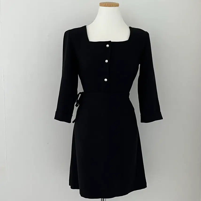 [BUNJANG] Black Square Neck Wrap Dress / 블랙 스퀘어넥 랩 원피스