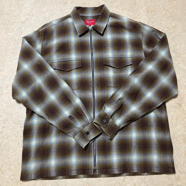 [BUNJANG] Supreme Shadow Plaid Flannel Zip Up Shirt Brown L / 슈프림 쉐도우 플레이드 플란넬 집업 셔츠 브라운 L