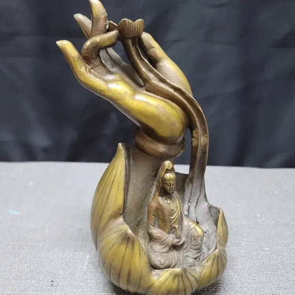 [BUNJANG] Brass Incense Burner with Buddha and Lotus Design / 황동 불수 역류형 향로