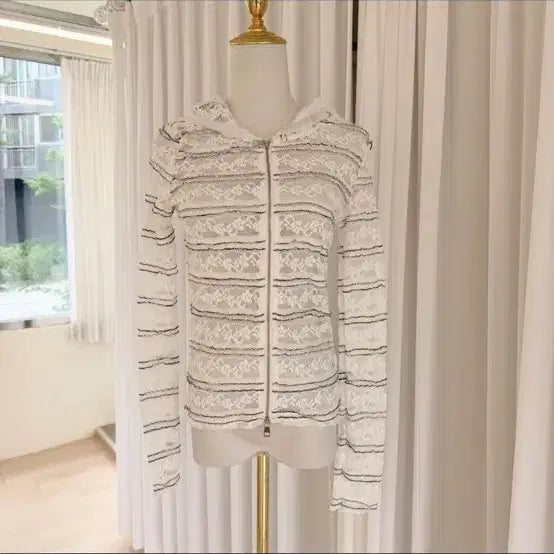 [BUNJANG] White Lace Hooded Zip-Up / 새상품) 수입의류 화이트 레이스 후드 집업