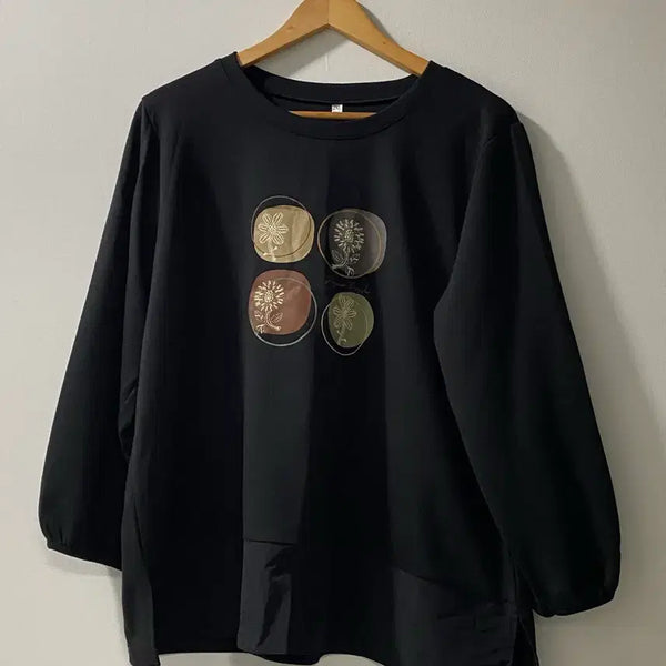 [BUNJANG] Plus Size Loose Fit Sweatshirt Black 2XL / 여성옷 빅사이즈 루즈핏 맨투맨 블랙 2XL