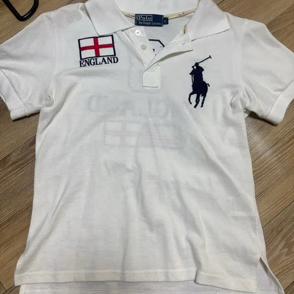 [BUNJANG] Polo Ralph Lauren White England Embroidery Short Sleeve Polo Shirt / 폴로 랄프로렌 화이트 잉글랜드 자수 반팔 카라티