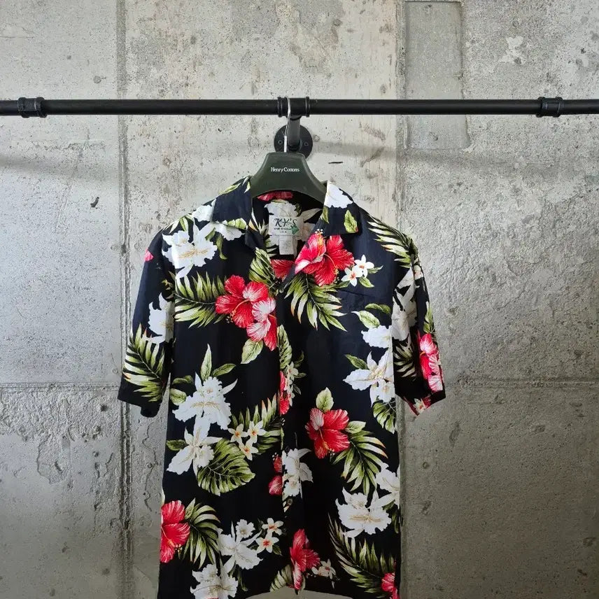 [BUNJANG] Vintage Hawaiian Shirt Black Floral Pattern / USA 빈티지 하와이안 셔츠 M