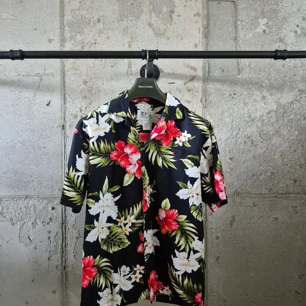 [BUNJANG] Vintage Hawaiian Shirt Black Floral Pattern / USA 빈티지 하와이안 셔츠 M