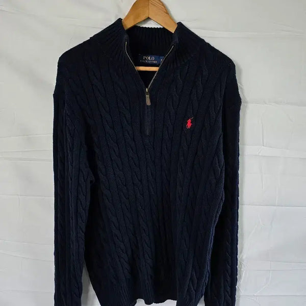 [BUNJANG] Polo Ralph Lauren Cable Knit Navy Sweater / 폴로 랄프로렌 케이블 니트 네이비