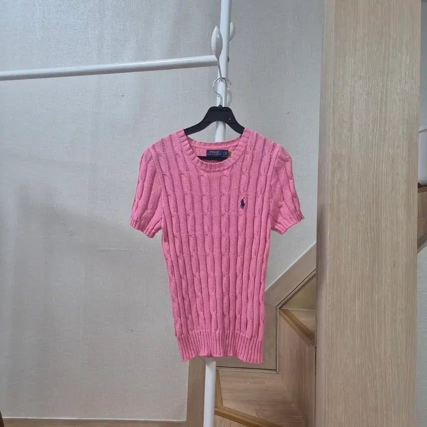 [BUNJANG] Polo Ralph Lauren Cable Knit Short Sleeve Sweater Pink S / 폴로 랄프로렌 꽈배기 반팔 니트 핑크S