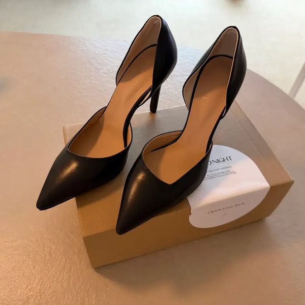 [BUNJANG] Moodnight Handmade Black Cut-out Stiletto Heel Pumps / [무드나잇] 블랙 구두 컷아웃 스틸레토힐 펌프스