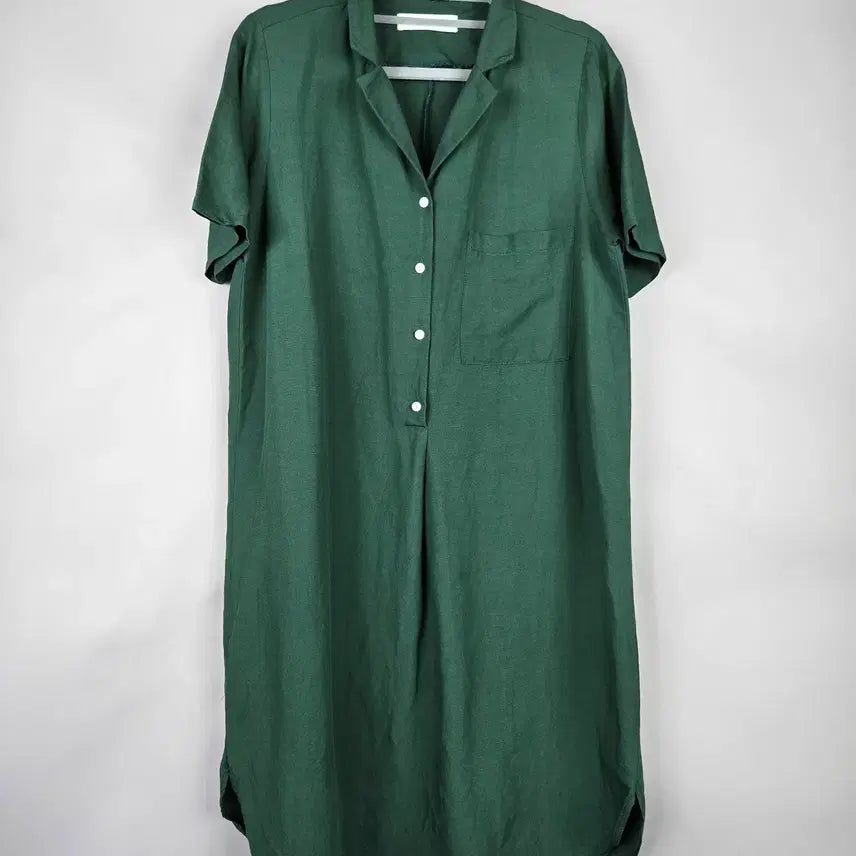 [BUNJANG] Cabinet Linen-feel Loose Fit Short Sleeve Collar Dress Green / [무료배송]캐비넷 F 여성 린넨 느낌 루즈핏 카라 반팔 원피스 그린