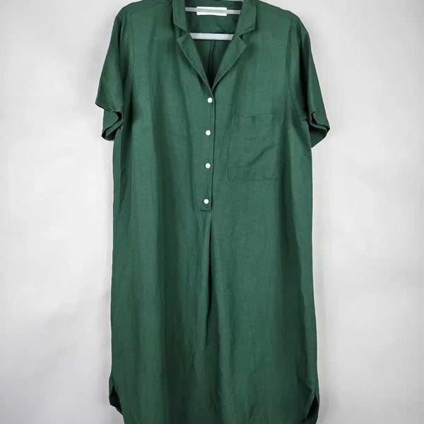 [BUNJANG] Cabinet Linen-feel Loose Fit Short Sleeve Collar Dress Green / [무료배송]캐비넷 F 여성 린넨 느낌 루즈핏 카라 반팔 원피스 그린